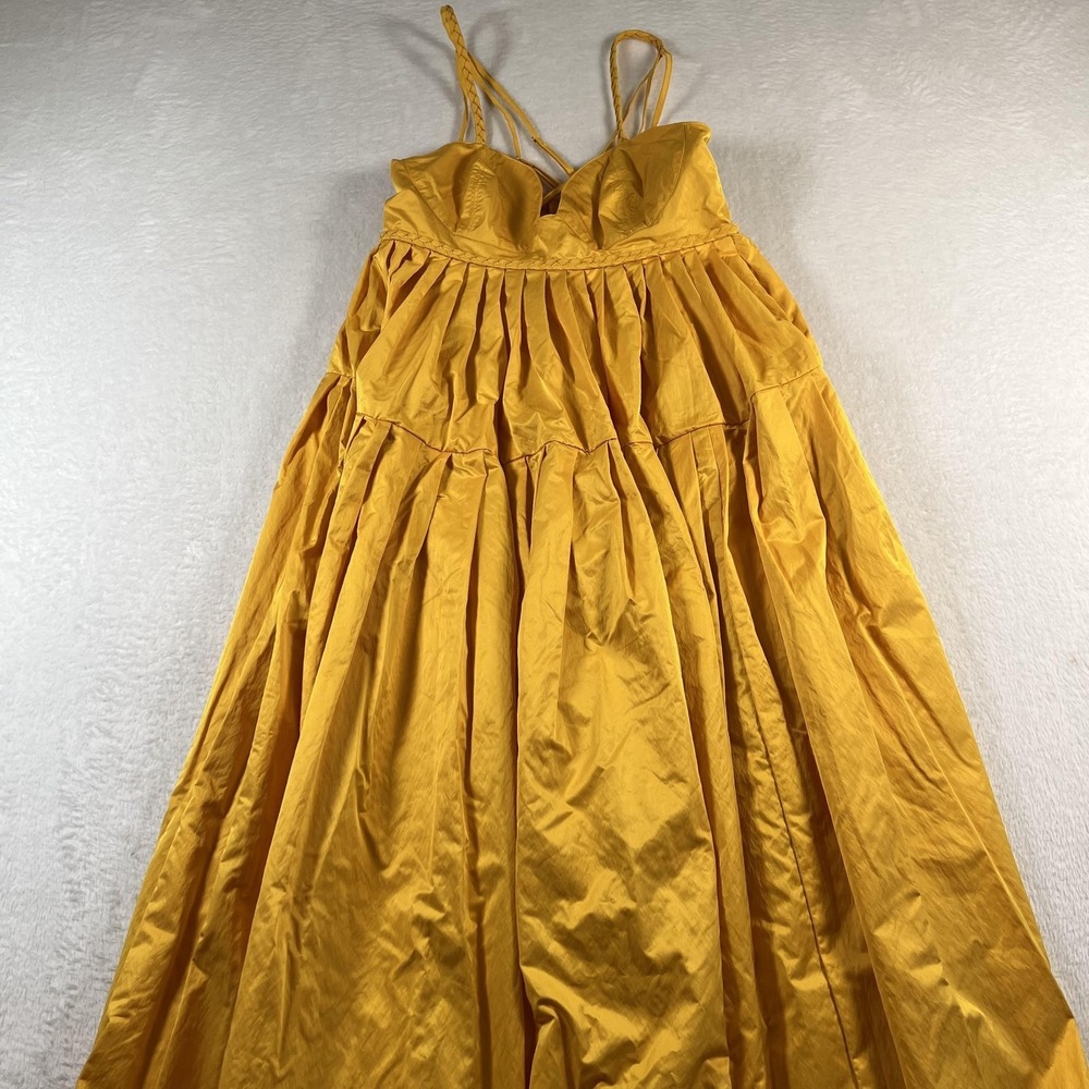 Free People Dress Womens‎ 0 Yellow Pleated Maxi Strappy Sweetheart Party Wedding